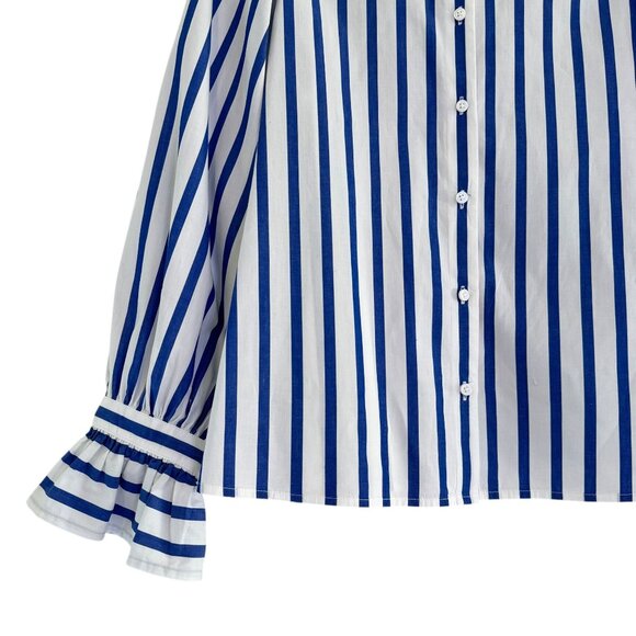 J. Crew Women's Striped Long-sleeve button-up with ruffle cuffs Blouse Size S - Picture 4 of 11